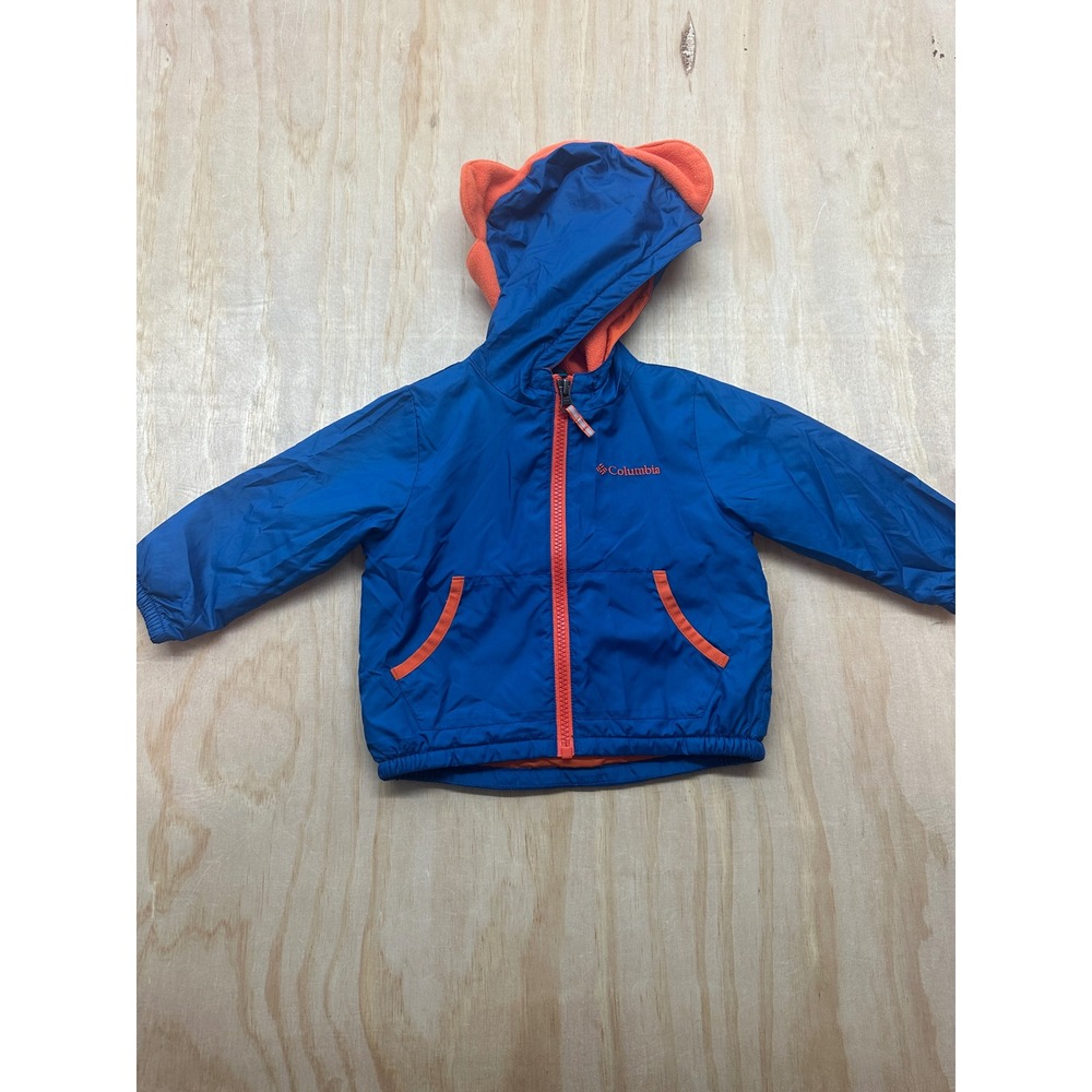 Columbia Kids Blue Orange Dinosaur Fleece Lined Hooded Jacket 12-18 Months‎